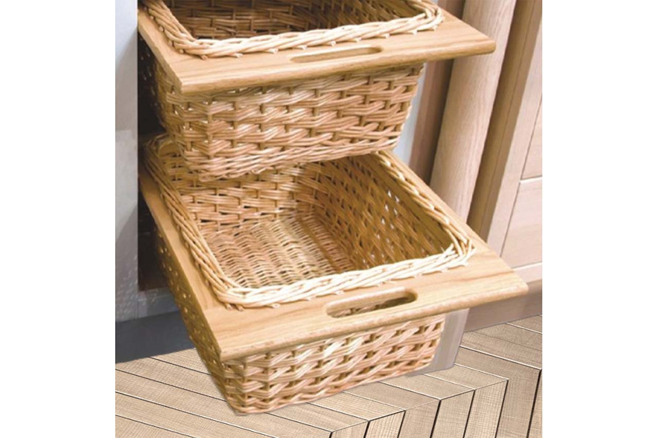 Natural Wicker Storage Basket with Wooden Handles, Handwoven