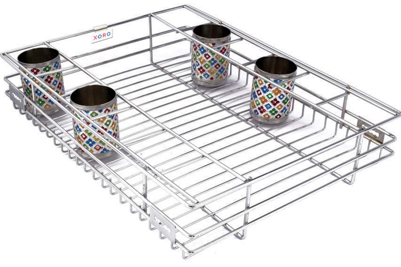 Glass Wire Storage Basket, Chrome-Plated Metal Organizer Rack