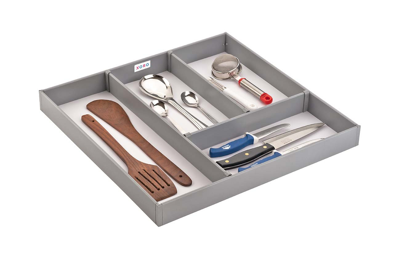 Kitchen Drawer Organizer, Aluminum Cutlery Tray, Gray