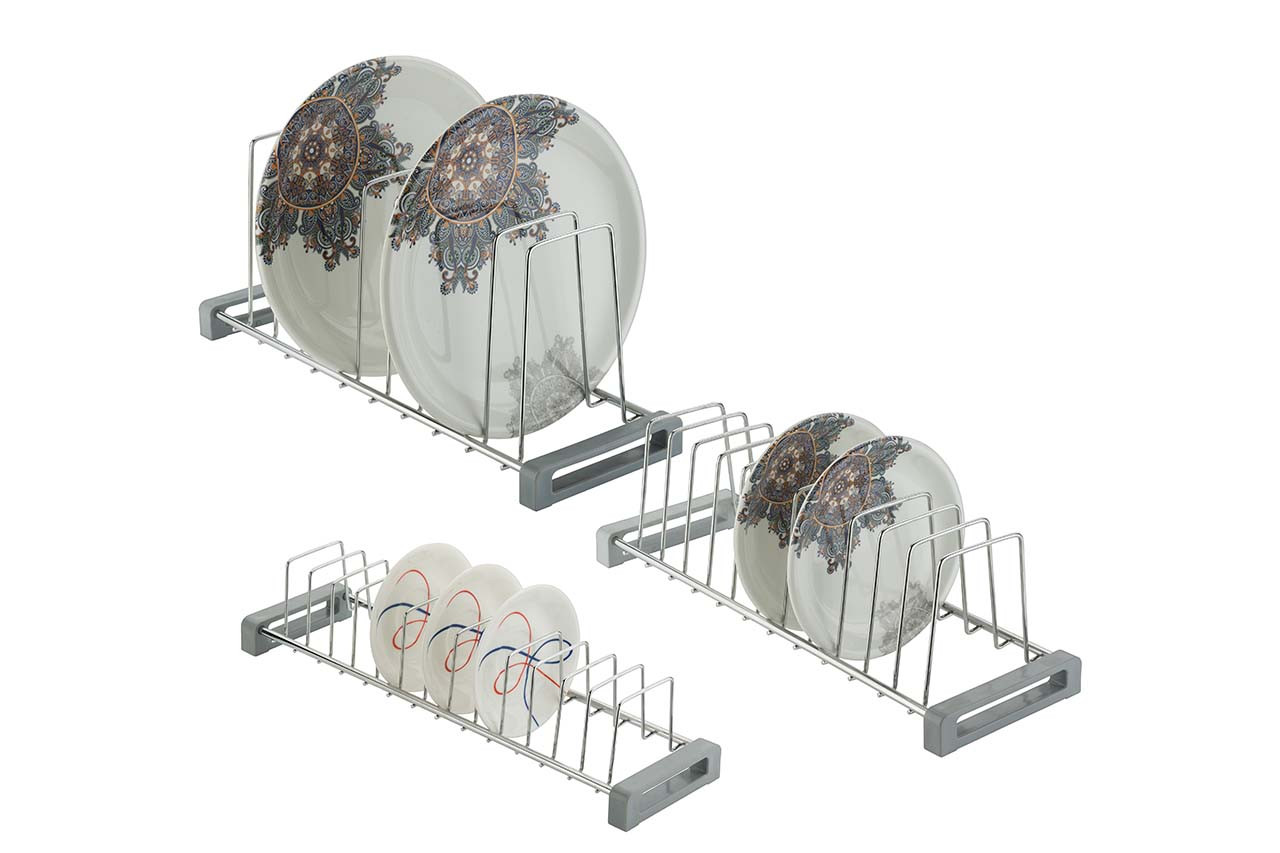 Metal Dish Rack Organizer Set, 3-Piece Kitchen Cabinet Storage, Plate and Dish Holder