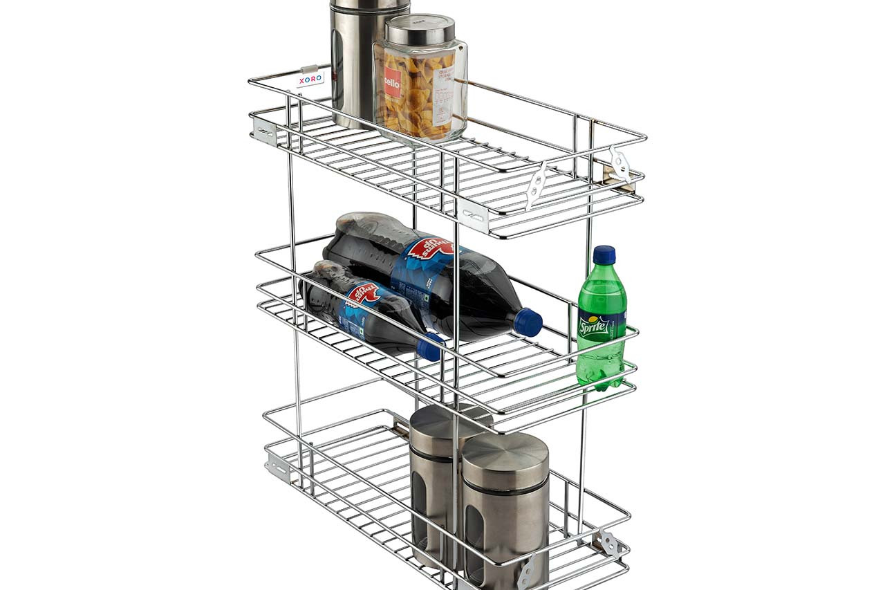 3-Tier Pull Out Cabinet Organizer, Chrome Wire Storage Shelf, Kitchen Pantry Rack